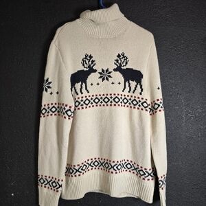 H&M Cream Turtleneck Sweater with Reindeer Pattern